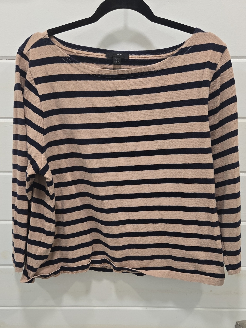 J. Crew Beige and Navy Striped Long-Sleeve Top
